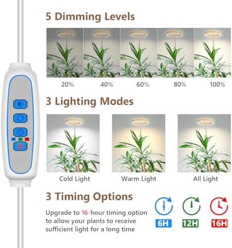 Aokrean 6.3in Grow Lights for Indoor Plants,Full Spectrum Plant Light 5V/3A