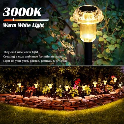 Priddop 8 Pack Solar Garden Lights Outdoor Waterproof 3000K Warm White LED