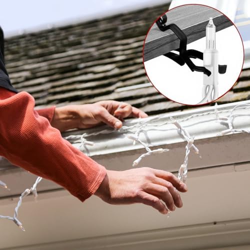 Christmas Light Clips All in One Clips 100Pack, Universal Gutter and Shingle Clip Hooks for Hanging C7, C9 and Mini Lights, Outdoor Xmas Holiday Light Hanger Clip Outside, No Tools Required - Black