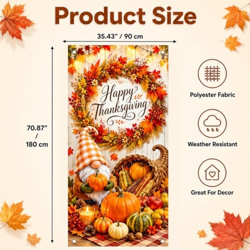 BlissYard Happy Thanksgiving Gnome Door Cover 35 x 71 Inch