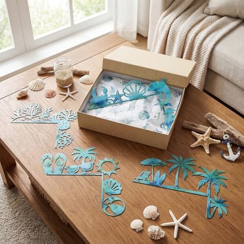 MorningRo 4 Pcs Beach Themed Door Frame Topper Nautical Metal Wall Art