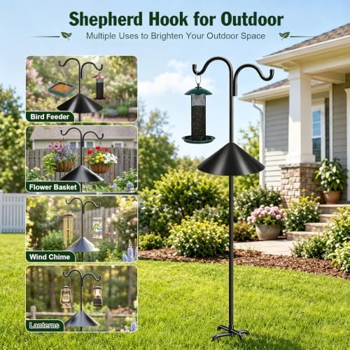 Gtongoko Squirrel Proof Bird Feeder Pole, 92" Shepherds Hook with Baffle