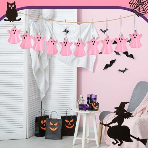 Lunmon 24 Pcs Halloween Cute Ghost Hanging Ornaments 2.2 Inches Rope Tree