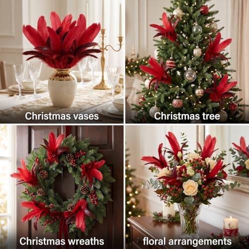 12 Pcs Red Cardinal Feather Pick Christmas Tree, Cardinal Craft