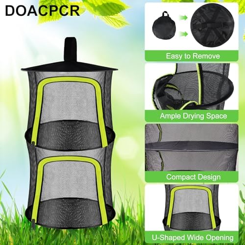 2 Layer Herb Drying Rack, Small Herb Drying Rack Hanging Mesh, Foldable Fish Drying Net with U-Shaped Zipper, Hooks, for Drying Herbs Plants, Flowers, Fruits, Food, Camping(2 Layers-11.81'')