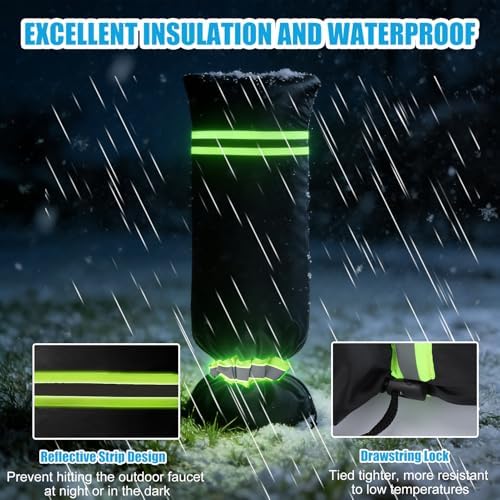 Outdoor Faucet Covers for Winter Freeze Protection, 35" x 15" Outside Spigot Cover, Reusable Waterproof Hose Bib Covers, Reflective Pipe Insulation Wrap with Thicker 420D Oxford Fabric