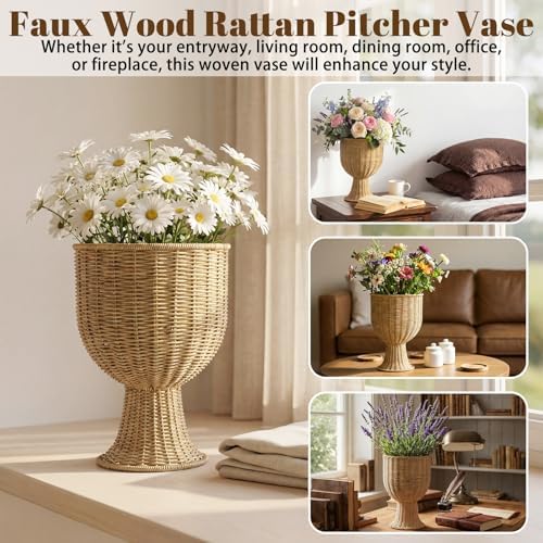 Faux Rattan Vase Wicker Vase Country Style, No Handle, 12.6" h
