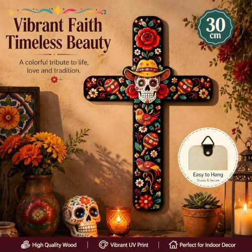 Day of The Dead Decorations - 2PCS Dia de Los Muertos Cross Wall Decor
