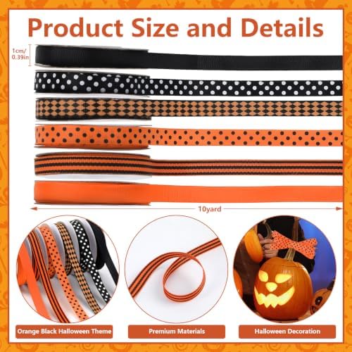 DECYOOL 6 Rolls 60 Yards Halloween Ribbon for Gift Wrapping Party Decor