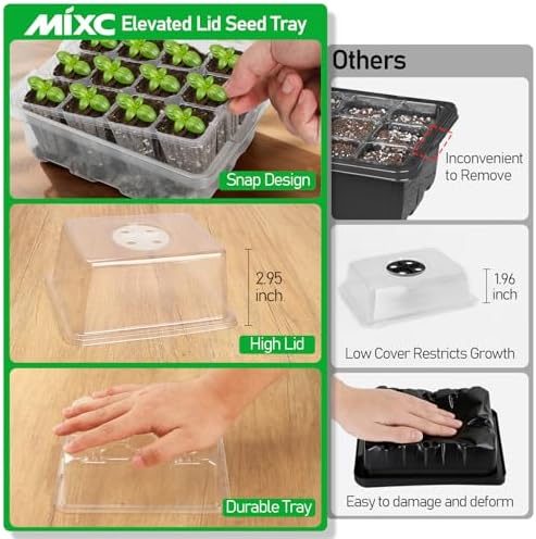 MIXC 10 Pack Seed Starter Tray, 120Cell Stater Kit with Elevated Lid