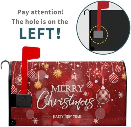 Kawani Merry Christmas Mailbox Cover Magnetic Large Size 21x25.5 Inch Winter Xmas Happy New Year Mailbox Wraps Red Christmas Mail Box Decals Post Letter Box Holiday Outdoor Decoration