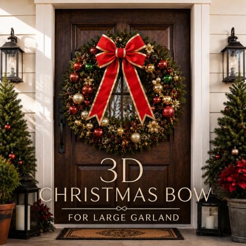 Yinder Giant Christmas Bow Outdoor 3D Nylon Red Bow Decor, 24" X 41"