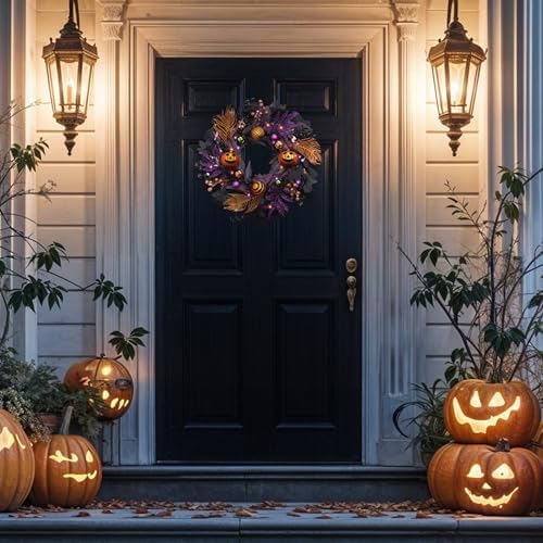 Valery Madelyn 18" Pumpkin Halloween Wreath for Front Door Decor