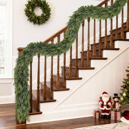 2Pcs 9FT Lifelike Touch Artificial Cedar Garland for Christmas Home Decor