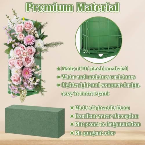 3PCS Floral Foam Cage, Flower Cage Holder, Dry and Wet Rectangle Flower Arrangement, Hangable Green Blocks Floral Foam Cages for Artificial Flesh Flower Wedding Holiday, Home, Garden Party Decoration