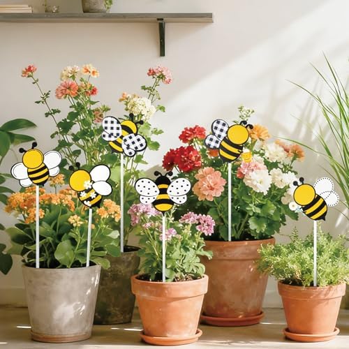 EYxsaxenk Metal Bee Planter Stakes Bumble Bee Yard Sign Garden Decoration