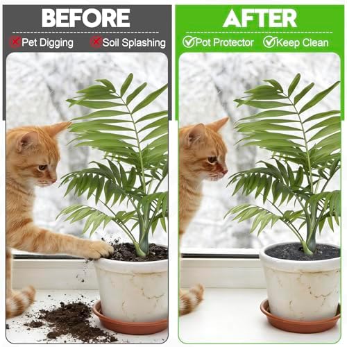 4 Pack Plant Pot Grids - 15.7 Inch Cuttable Soil Cover Protector from Cats, Animals Digging Stopper, Indoor Plant Pot Soil Guard for Outdoor Garden Balcony