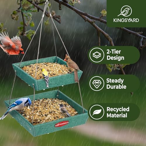 Kingsyard 2 Tier Large Platform Bird Feeder for Outdoors Hanging