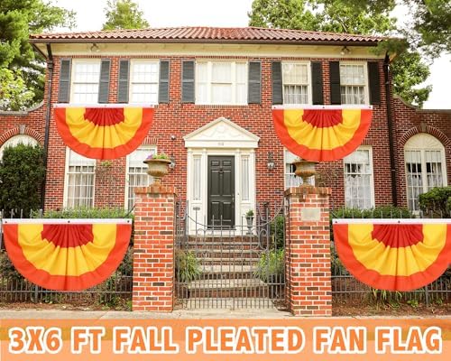 VitalCozy 4 Pcs Fall Thanksgiving Pleated Fan Flags 3 x 6 Feet Orange Red Yellow Stripe Pleated Flag Buntings for Outside Half Fan Banners for Autumn Thanksgiving Indoor Outdoor Holiday Parade Decor