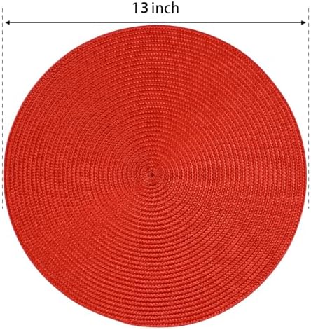 FunWheat Round Braided Placemats Set of 8 Place Mats for Dining Table Woven Washable Non-Slip Table Mats 15 Inch(Red,8pcs)
