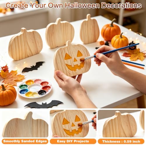 Halloween Wooden Pumpkin Craft Kit, DIY Paintable Tabletop Ornaments Set