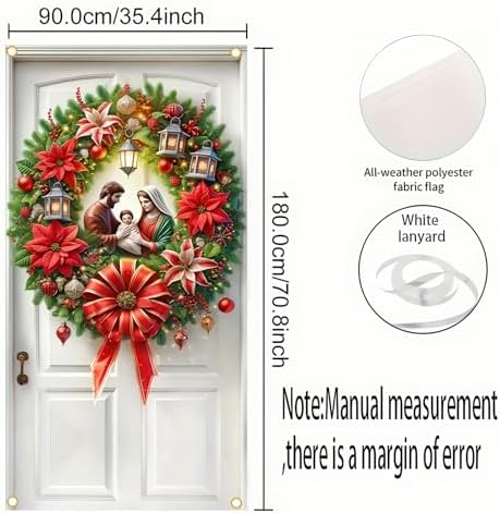 BlissYard Christmas Door Cover Nativity Scene Christmas Wreath Door Hanging Banner Holy Religious Backdrop Photography Background Background Porch Winter New Year 71x35 Inch（Banner, Not a Real Wreath）