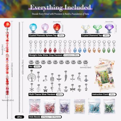 16in Extra Long Beaded Garden Stakes kit, 306Pcs DIY Fairy Wand