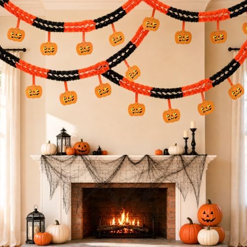 6 Pack Halloween Pumpkin Paper Chain Garland, Pumpkin Paper Garland Decor