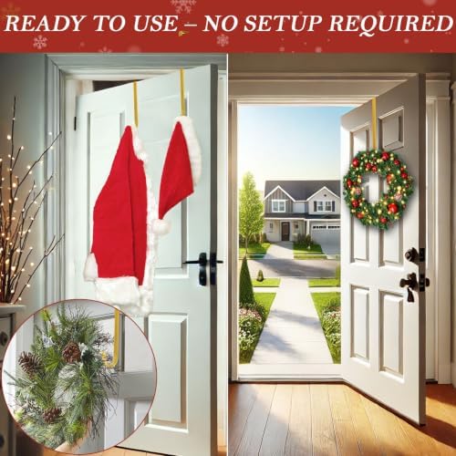 2 Pack 12" Metal Wreath Hanger for Front Door Non-Scratch, Gold