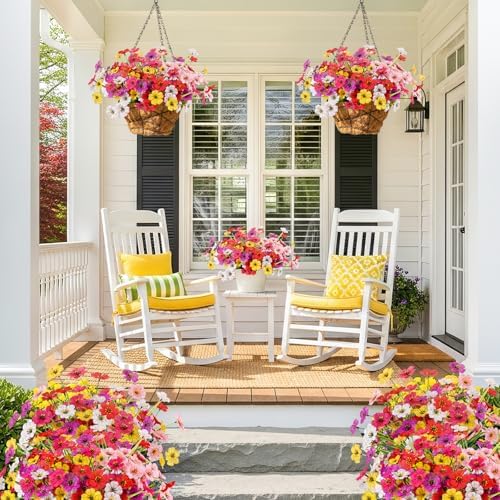 MACTING 6 Bundles Artificial Flowers for Outdoors, UV Resistant Faux Plants