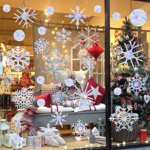 89Pcs Christmas Decorations Snowflakes Window Clings Double Sided for Home
