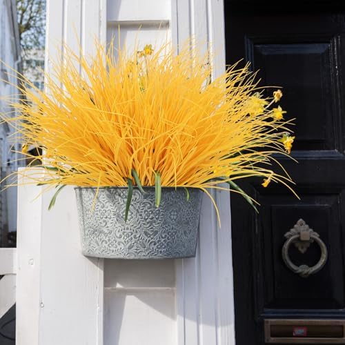 RECUTMS 12Pcs Artificial Grass Pure Yellow Outdoor Plants Tall Grass Spring