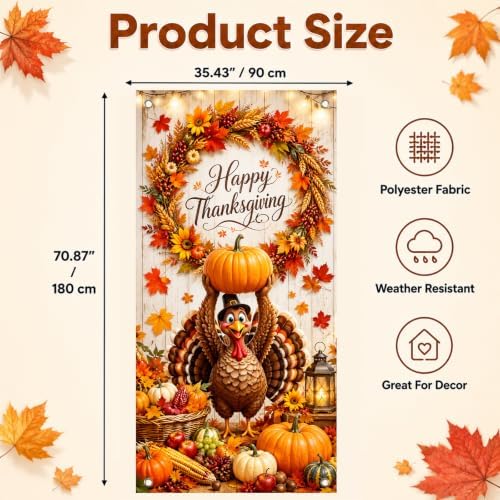 BlissYard Happy Thanksgiving Turkey Door Cover 35 x 71 Inch