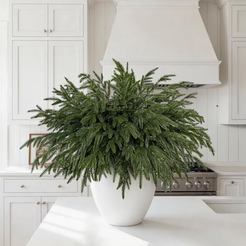 32 Pcs Christmas Norfolk Pine Stems, Real Touch Artificial Greenery Picks