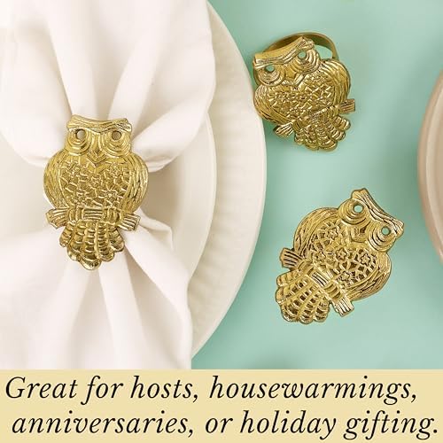Gold Metal Napkin Rings Set of 12 – Decorative Napkin Holders for Cloth Napkins, Farmhouse, Modern, Wedding, Thanksgiving, Christmas & Everyday Dining Table Decor, Antique Gold