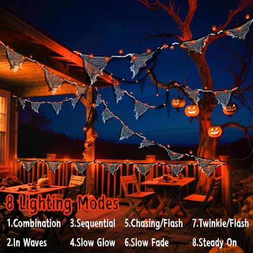 cshare Halloween Lights Battery Operated or USB, Creepy Cloth String Lights with Timer Waterproof 9.8ft 30LED Orange String Lights Halloween Decortions for Fireplace Window Door Mirror