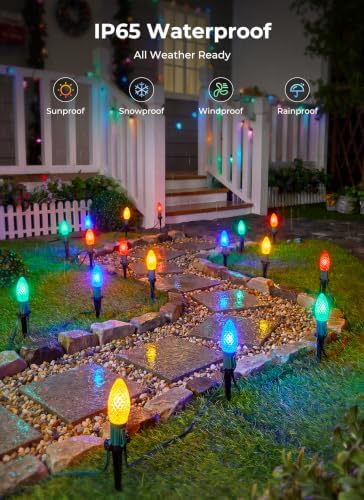 C9 Christmas Lights Outdoor, 26FT 20 LED C9 String Lights with Stakes