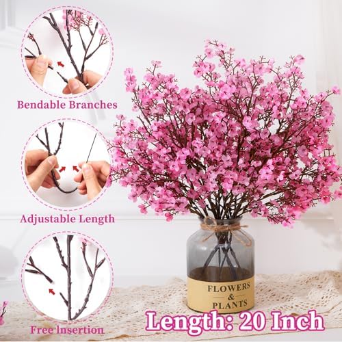 5 Pcs Fake Flowers, Real Touch Babys Breath Artificial Flowers, Pink