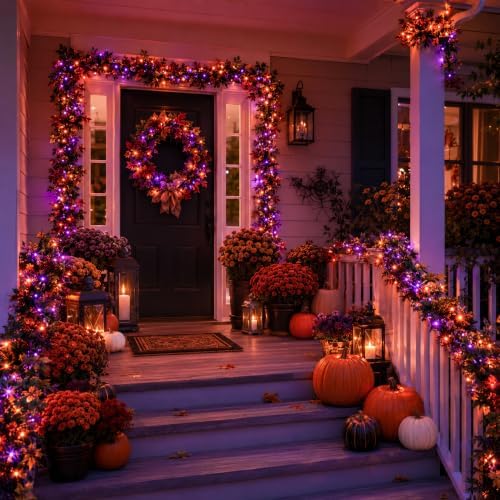 Nisocy 100FT Purple and Orange Halloween String Lights