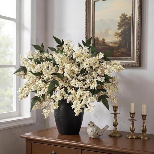 6Pcs 17" Lifelike Artificial Nandina Berry Stems for Vase Decor(Beige)