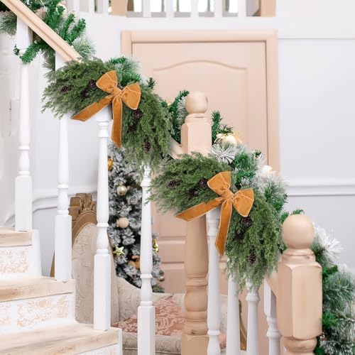 Suncalla 2 Pack 31.5" Christmas Swag Decoration, Cedar, Khaki