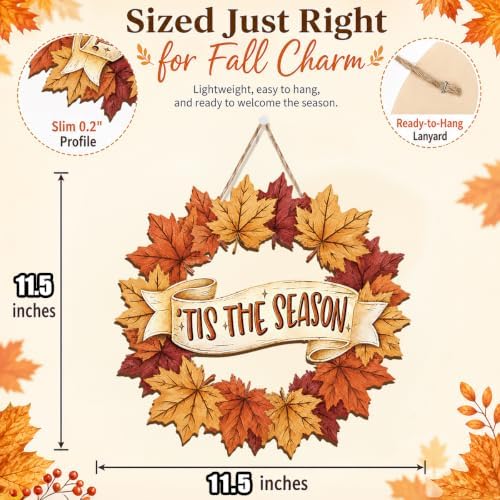 Fall Door Decor Wooden Fall Wreath, Door Hanger Sign for Front Door