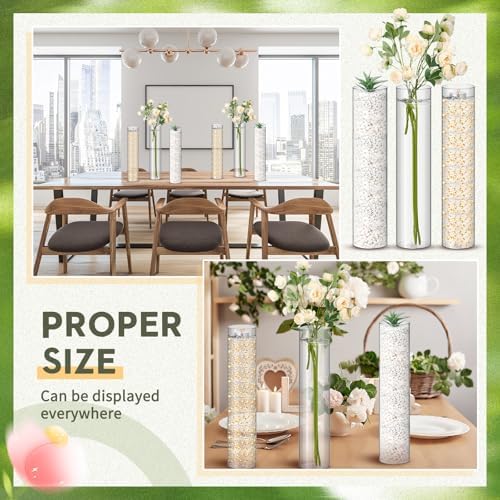 Nuogo 12 Pcs Clear Acrylic Cylinder Vases Wedding Centerpieces,16 Inch