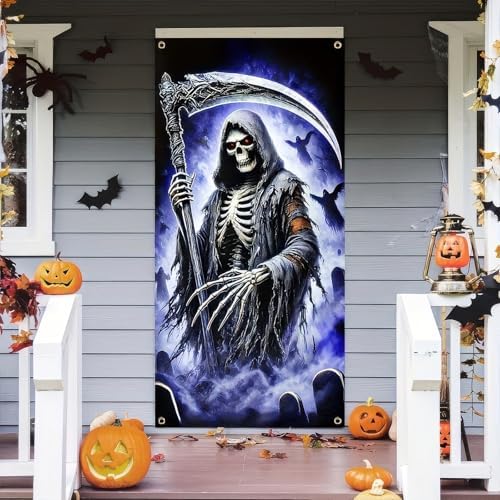 BlissYard Halloween Grim Reaper Door Cover 70x35 Inch Polyester