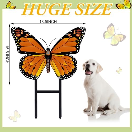 1 Pcs Orange Butterfly Metal Garden Stake 16.5'' Outdoor Decor