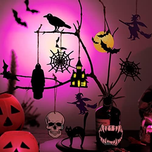 Jetec 30 Pcs Halloween Wood Ornaments Gothic Halloween Tree Decorations