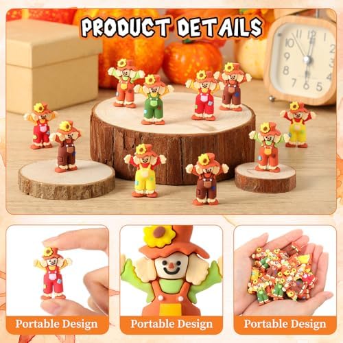 Beeveer 100 Pcs Fall Scarecrows Mini Figurines, Thanksgiving Rubber Decor