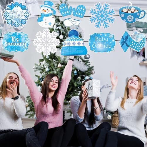CroBlissful 2 Sets 10 Pcs Christmas Welcome Winter Porch Sign, Blue