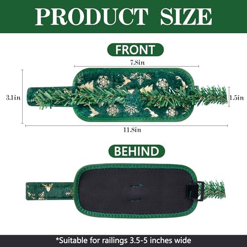 8 Pcs Railing Protection Christmas Garland Ties, Green Decorative Banister Garlands Hanger, Adjustable Banister Protective Padded Faux Pine Stems Garland Ties for Staircase Wreath Home Holiday Decor