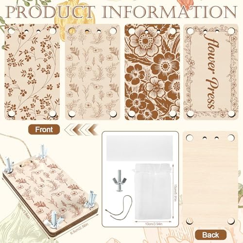 Mini Flower Press Kit - 4 Pack Small Wooden Press for Real Flowers, Includes Blotting Papers & Organza Bags, Pocket Portable DIY Plant Preservation Art Gift for Women, Girls & Plant Lovers (Rectangle)